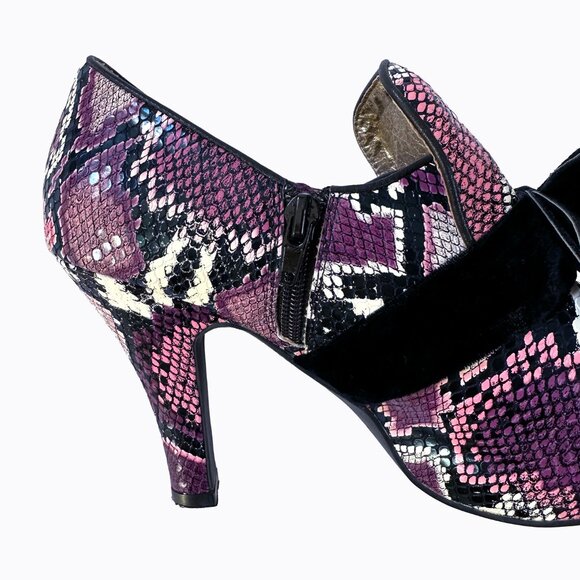 Lola Ramona Leather Snakeskin Pump Sz 10 Velvet Bow Purple Whimsigoth Y2K Pinup - Picture 7 of 10